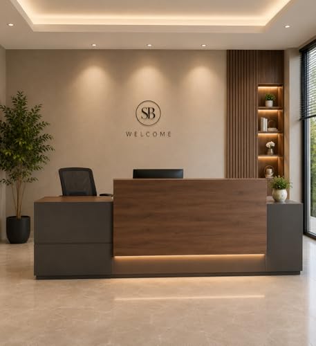 Image of Modern Reception Desk for Office, Hotel, Salon, Clinic, Spa, Studio, Showroom, Hospital & Commercial Lobby, Luxury Wooden Front Reception Counter Table - (RCT-087 LPB L8W2)