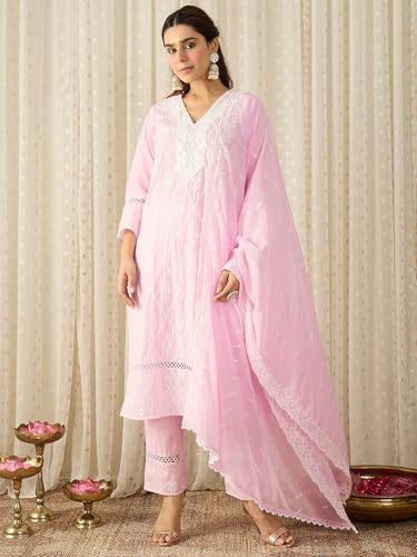 Image of INDO ERA Women Pure Cotton Kurta Set with Dupatta | Festive Suit Set, 10790