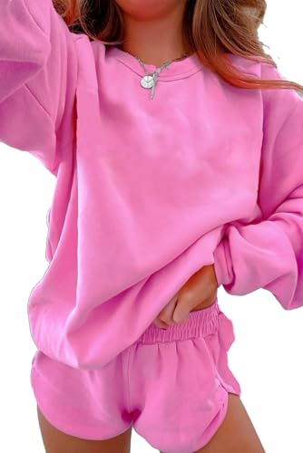 MARZXIN Women's 2 Piece Outfits Sweatsuit Casual Striped Long Sleeve Shorts Lounge Sets