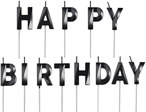 3D Happy Birthday Letters Candles，Black Alphabets Unique Cake Toppers Birthday Candles for Birthday Party Decorations