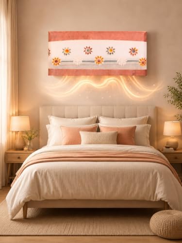 Image of Premium Cotton Net Split AC Cover for 1.5 Ton Indoor Unit | Designer Summer AC Dust Protection Cover | Stylish Protective AC Cover | 38 x 15.35 x 7.8 In | Brown Flower