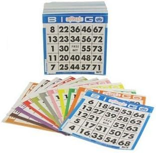 United Novelty 1 on Bingo Paper Game Cards- Triple Value Pack- 500 Purple- 500 Green- 500 Yellow- 4 Inch Square