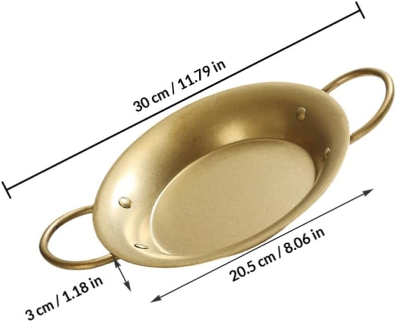 Spanish Paella Pan Stainless Steel 20.5cm Double Handle Flat Bottom Skillet Serving Plate for Home Cooking Seafood and Rice