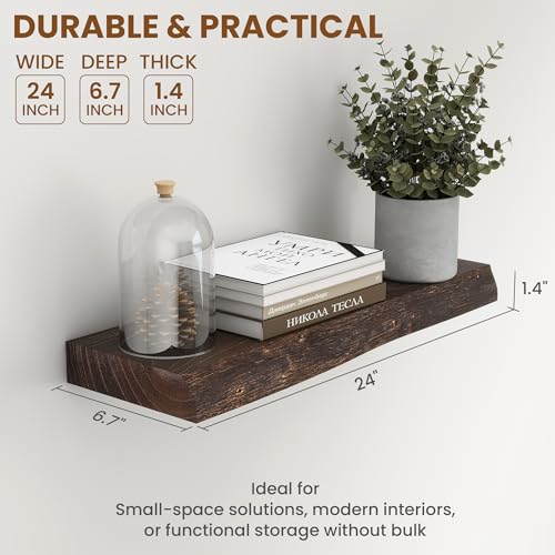 Image of Fun Memories 24 inch Elm Wood Floating Shelves, Walnut Finish, 2 Pack