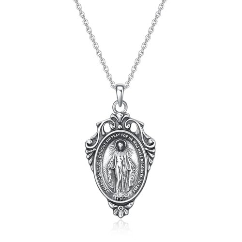 Rnivida 925 Sterling Silver Miraculous Medal Pendant Necklace for Women,Catholic Virgin Mary Jewelry Gifts for Her