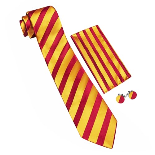 Image of Barry.Wang Man Stripe Ties Set Silk Woven Pocket Square Necktie Cufflinks Formal Party Business