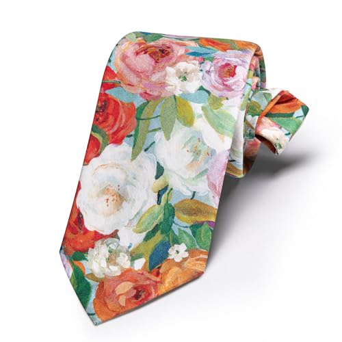 Image of Barry.Wang 100% Cotton Floral Ties for Men 63 inch Extra Long Necktie Clip