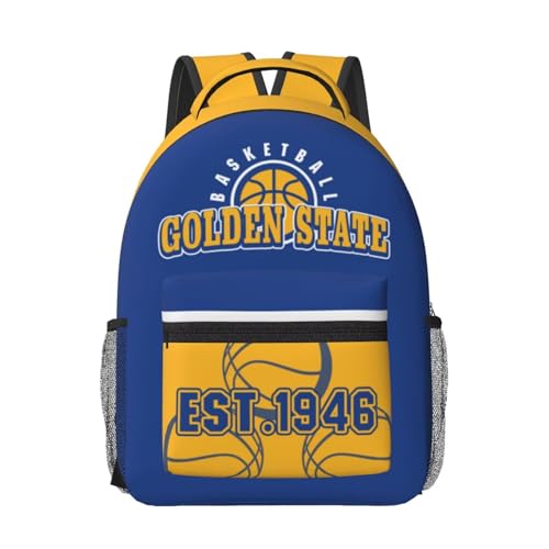 Mochila de basquete para meninos e meninas, mochila esportiva, adequada para uso escolar, presente para homens e mulheres fãs, Golden State, 16' H x 12' W x 6' D