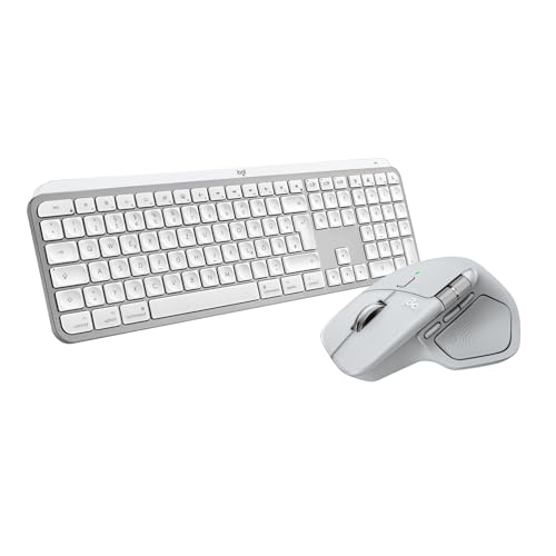 Logitech MX Master 4 for Mac, Ergonomic Bluetooth Mouse with Advanced Performance Haptic Feedback, Ultra-Fast, MacOS, iPadOS, Windows + MX Keys S for Mac, Wireless Keyboard,QWERTY UK - White silver