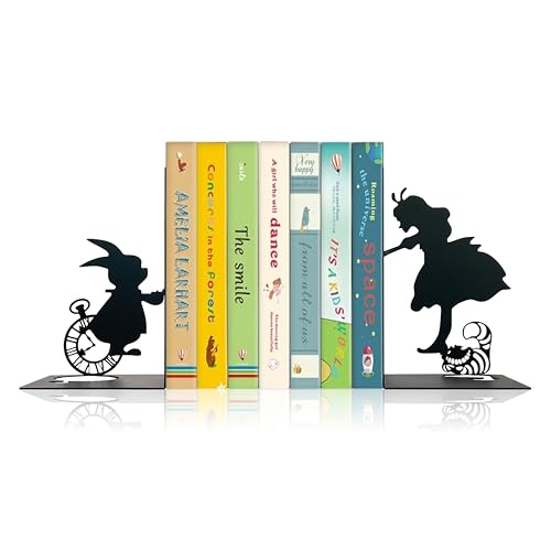 Alice Decorative Bookends for Bookshelf &ndash; Metal Wonderland Bookends for Home, Cute Alice and...