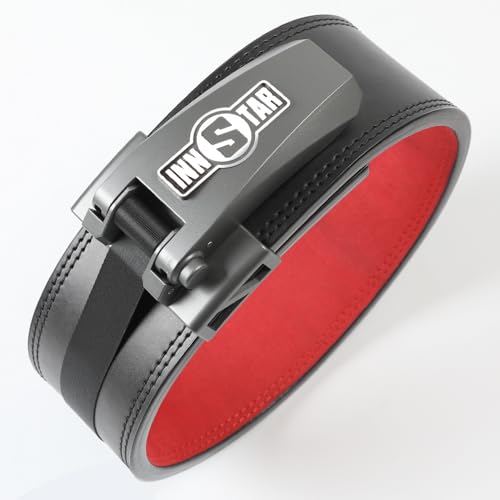 INNSTAR Weight Lifting Belts Gym Fitness, 10-13MM Thick & 4 Inch Wide Weight Belt for Men Women-Adjustable Functional Support for Squats, Deadlifts, Strength Training (R4-10MM Cowhide-Black, Large)