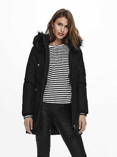 ONLY Damen Winterparka Iris 15213755 Damenjacke mit Fellkapuze black: black fur XXL