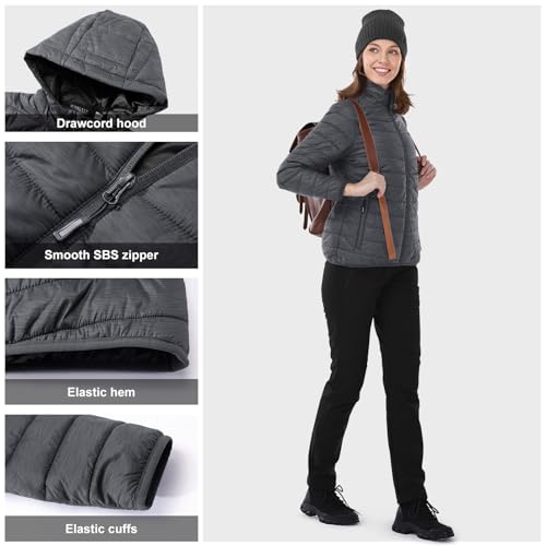 Image of Outdoor Ventures Women's Packable Lightweight Full-Zip Puffer Jacket with Hood Quilted Winter Coat
