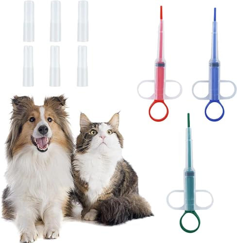Roczential 3個 猫 薬 飲ませる シリンジ ペット ペット 投薬器, 介護補助 流動食 給水器 薬 補助 押し込み タイプ 摂食ツール 薬飲ませる道具 経口投薬器多機能 携帯用 犬猫用 ペット薬用品 注入器(赤+緑+青)