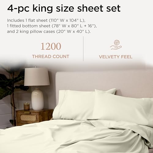 Image of Threadmill 1200 Thread Count Supima Cotton King Sheet Set, Sateen, Ivory
