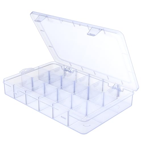 Image of Large18 Grids Clear Organizer Box Snack Box with Removable Dividers for Fishing Hook,Bead Organizer Case,Plastic Storage Containers for Small Parts
