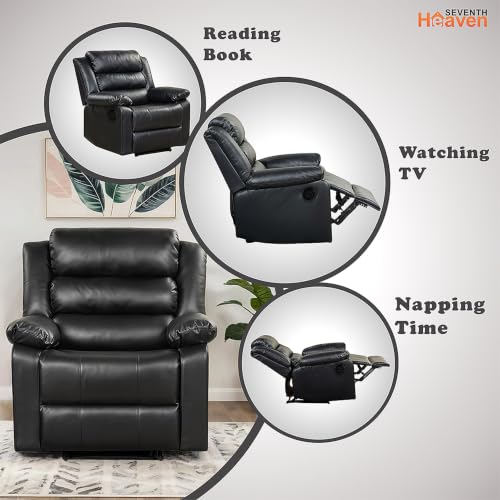 Image of Seventh Heaven Phoenix 1 Seater Motorised Recliner | Single Sofa Chair for Living Room Comfort | Ergonomic Design (Leatherette - Black)