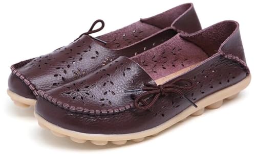 Image of Women's Floral Leather Slipper Loafers Flat Shoes Slip-Ons