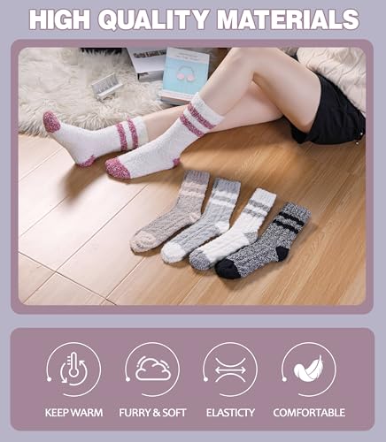 Image of LANLEO Fuzzy Socks for Women Soft Cozy Fluffy Slipper Winter Warm Microfiber Plush Sleeping Socks