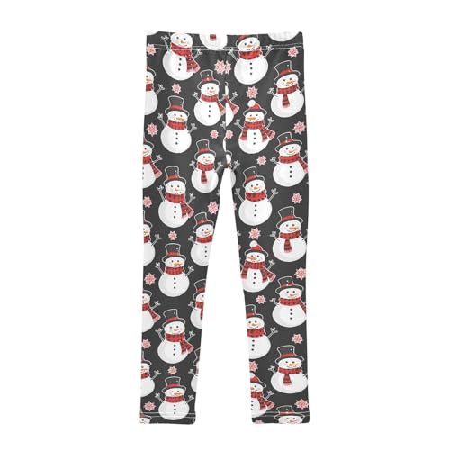 Girls' Athletic Leggings Ankle Length Yoga Dance Pants Kids Teen 4T Snowman Snowflakes Christmas2