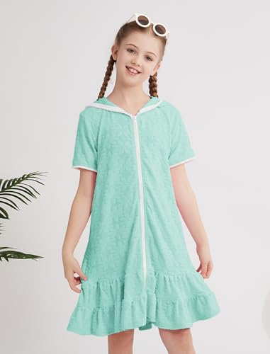 Weixinbuy Girls Swim Cover Up Kids Swimsuit Terry Zip Up Swimwear Hoodie Dress Wraps Beach Bathing Suit 3-13 Years4