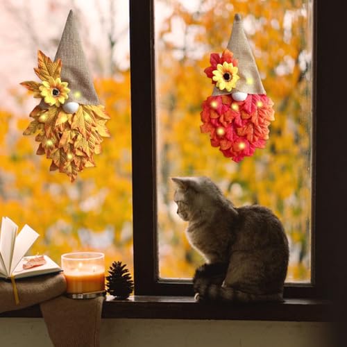 OMIGA 2 Pcs Autumn Door Wreaths Outdoor with Maple Leaf Flowers and Small String Lights Autumn Door Decorations for Fall Harvest Thanksgiving Halloween Home Decor Hanging Autumn Wreath - Image 6