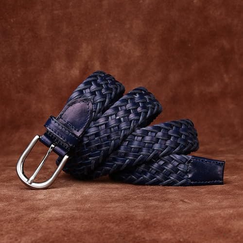 Leather Braided Belts for Men Women,1-1/8" Wide Casual Woven Waist Strap with Single Prong Buckle for Dress Pants(105cm/41, Blue)2