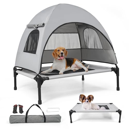 Elevated Outdoor Dog Bed with Canopy – Cooling Camping...