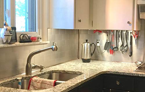 Art3d 100-Pieces Peel and Stick Stainless Steel Backsplash Self-Adhesive Metal Tiles, 3" x 6" Subway Stove Backsplash (Not Magnetic)