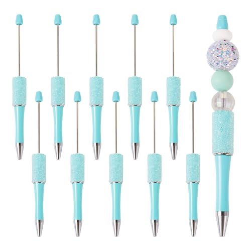 Stylo à bille en plastique avec strass Beadthoven pour loisirs créatifs bleu ciel lot de 10