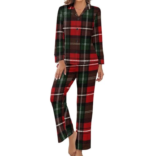 Pyjama Femme de Noël Cadeau Idéal Ensemble Chic Manches Longue Vêtement de Nuit Doux Plaid