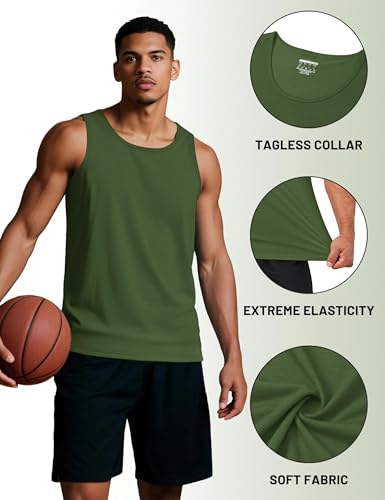 TACVASEN Tank Top Herren Achselshirts Ärmelloses Tanktop UPF 50+ Baumwolle Funktionsshirt Muskelshirt Army Grün 2XL 5
