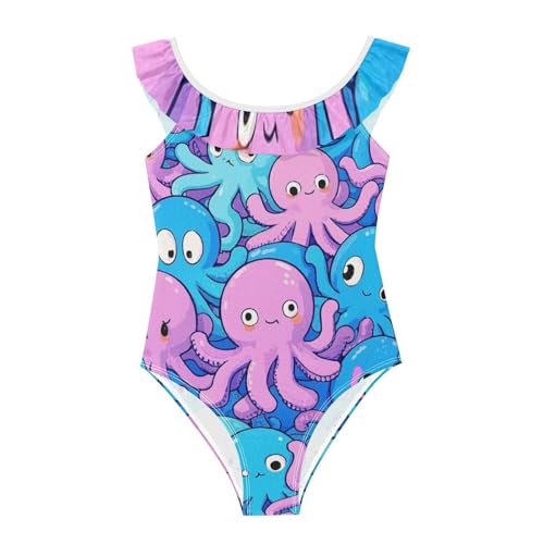 Trajes de baño de secado rápido contra rozaduras por humedad de pulpos para niñas de 3 a 6 años