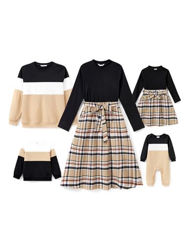 PATPAT Family Matching Outfits for Fall Winter Long Sleeve Women Dresses and Sweatshirts Sets for Holiday Photoshoot