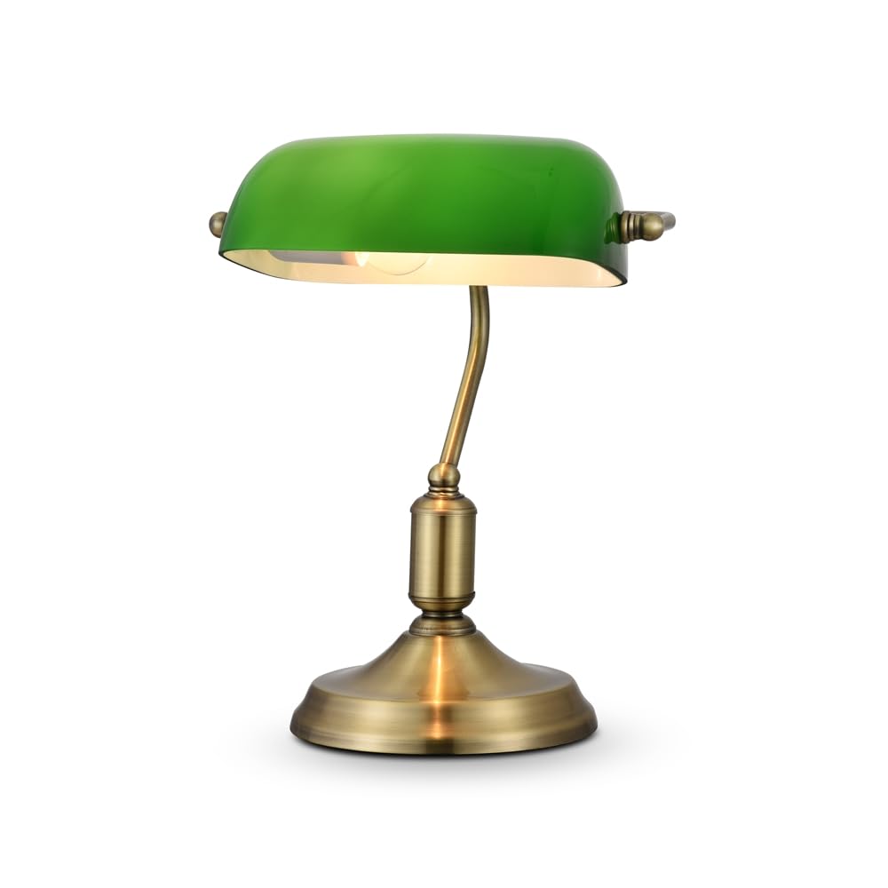 MAYTONI DECORATIVE LIGHTING Schreibtischlampe mit Metallsockel, im Banker Stil, Lampenschirm aus geblasenem Glas, grün, 1-flammig, 1 X E27 40W