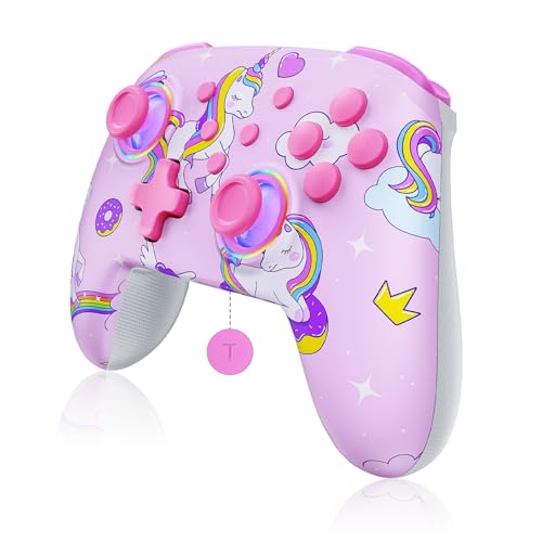 Image of NexiGo Wireless Controller (No Deadzone) for Switch 2 and Switch, Bluetooth Controllers for Nintendo Switch with Vibration, Motion, Turbo and LED Light (Pink Unicorn)
