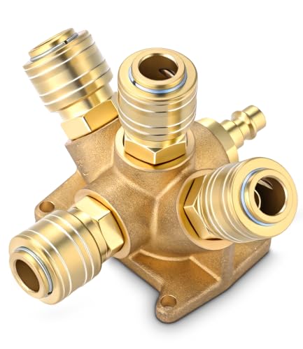 TIDEVAN Druckluftverteiler Wanddose Messing Druckluft Verteiler NW 7 2 Luftweiche Schnellkupplung Druckluft 4-Fach(4xSchnellkupplung+1xStecknippel NW 7.2 G 1/2) Schnellkuppler Druckluftkupplung