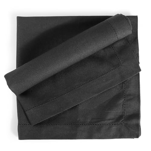 Image of FINGERCRAFT Hemstitched Cotton Table Napkins Set of 6 - 20x20 Inch, 100% Cotton Cloth Napkins with Faggoting Stitching - Durable & Elegant for Parties (Black)