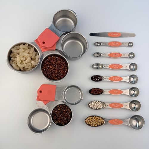 Set de 15 piezas de vasos y cucharas medidoras con mango magnético rosa coral miniatura 1