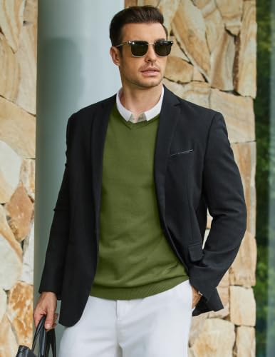 Image of COOFANDY Mens Casual V Neck Sweater Knit Slim Fit Long Sleeve Pullover Top