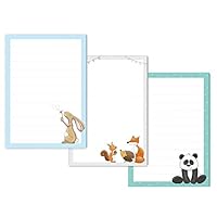 emufarm 3 x Schreibblock ’HASE HAMLET’, ’WALDTIERE’, ’PAUL PANDA’ DIN A5 liniert, je 50 Blatt/Briefpapier für Kinder, Briefpapier Kinder, Briefblock