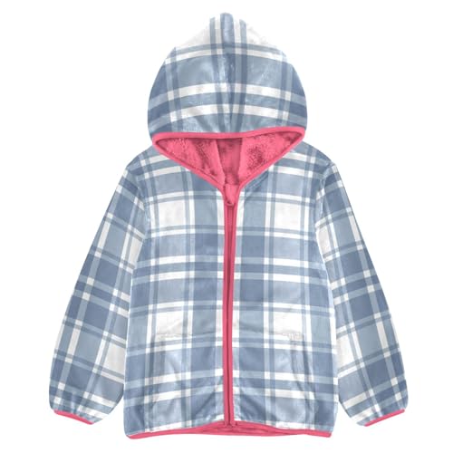 GuoChe Light Blue Plaid Tartan Sherpa Jacket