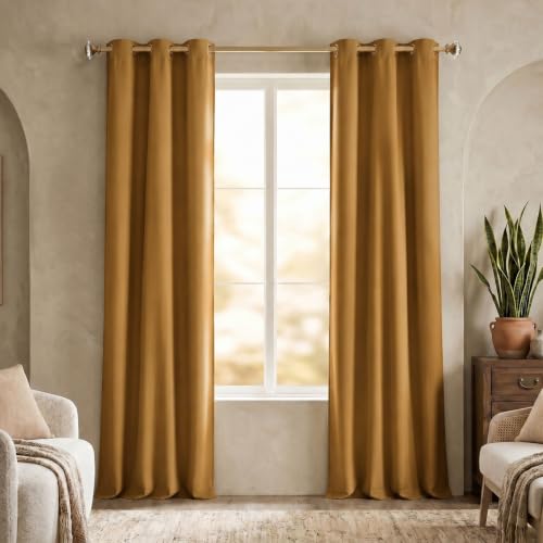 SUPERIOR Solid Room Darkening Curtains, 2 Panel Set, 42x90, Caramel Brown