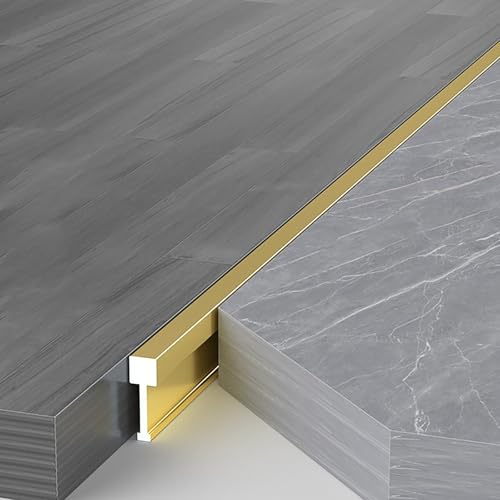 Raouoae Profilé De Transition En T En Aluminium Pour Portes, 2 Pièces De 125cm, Bordure De Sol Pour Carrelage Et Parquet, Finition Sans Couture, Adapté Pour Sols Stratifiés Et Carrelés(Gold,Breite: 4.