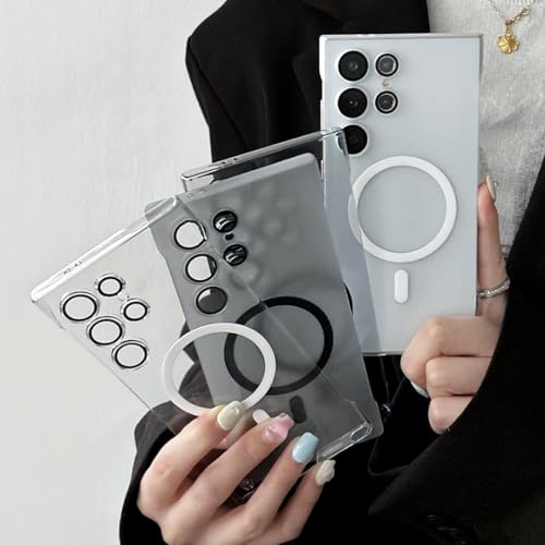 Coque S25 Plus transparente objectif photo rigide noir mat magnétique