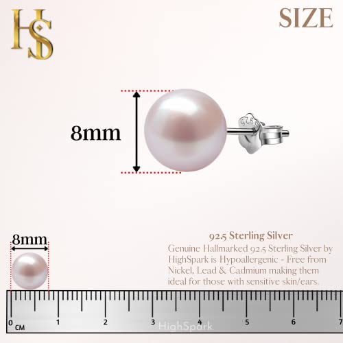 Image of HIGHSPARK 925 Silver Classic Pearl Earrings for Women | 92.5 Sterling Silver & Brilliant Lustre Pearls | Lovely Gift for Women
