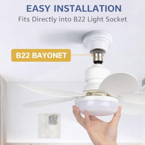 Image of Gesto Portable Ceiling Fan with LED Light | B22 Plug & Play Fan Light with Remote | 3 Speed Fan | 3 Color Light (3000K /4500K /6500K) | Ideal for Bathroom, Kitchen, Bedroom, Pooja Room, Small Office