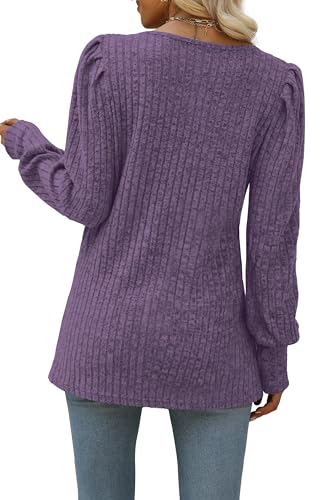 Image of WIHOLL Long Sleeve Shirts for Women Trendy Casual Square Neck Tops Lightweight Sweaters