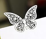 LATRAT 20 Stück weiße Schmetterlingskarten Laserschnitt, Name Platz Karten, Weiß Schmetterling weiße Tischkarten, für Gastgeschenke Geburtstag Tischkarten Hochzeit Party Favor
