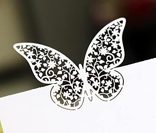 LATRAT 20 Stück weiße Schmetterlingskarten Laserschnitt, Name Platz Karten, Weiß Schmetterling weiße Tischkarten, für Gastgeschenke Geburtstag Tischkarten Hochzeit Party Favor